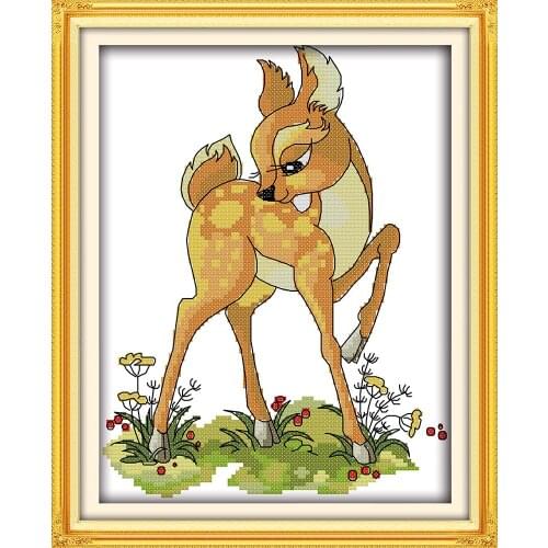 Sika deer cross stitch kit cartoon animal 14ct 11ct count print stamped canvas x stitching embroidery DIY handmade needlework