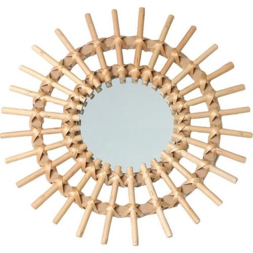 Nordic Rattan Dressing Mirror Innovative Art Decor Round Mirror Living Room Wall Hanging Mirror Kitchen Bathroom Mirror-Dropship