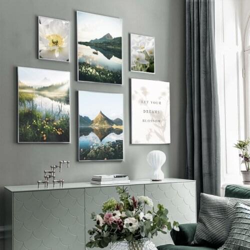 Spring Nature Landscape Wall Art Canvas Painting Flower Mountain River Scandinavian Decor Print Posters Nordic Style Pictures