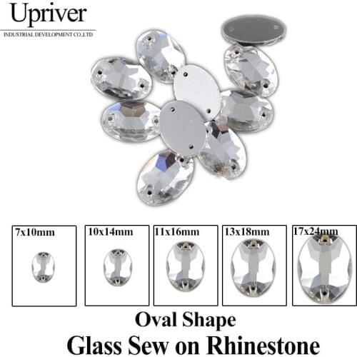 Upriver All Size 2 Holes Oval Crystal Color Flatback Sew On Rhinestones Glass Sewing For Wedding Decoration