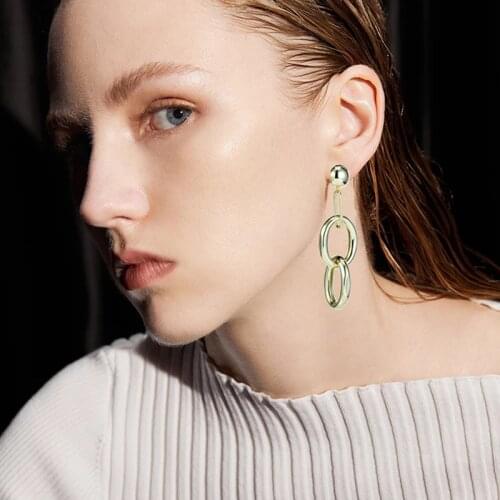 Japanese and Korean style high sense gold chain electroplating cold wind metal Earrings long female Earrings S925 silver ear