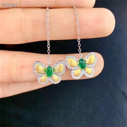 Jewelry 925 Silver Emerlad Drop Earrings for Party 4*6mm Natural Emerald Dangler Sterling Silver Emerald Jewelry