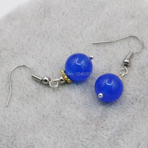 Blue Aventurine Chalcedony Lucky Stone Earrings Round Beads Drop Earrings women Jewelry Party Wedding Gifts Valentines Day gift