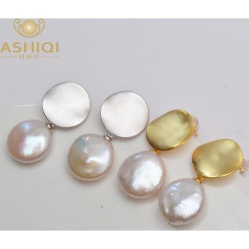 ASHIQI Real 925 Sterling Silver Korean Earring Natural Freshwater Pearl fashion jewelry for women