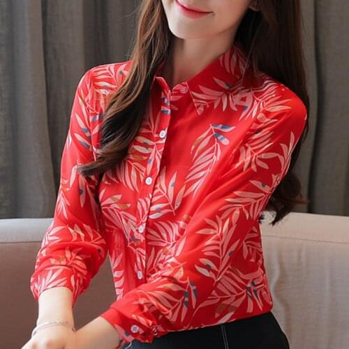 Womens Tops And Blouses Long Sleeve Women Shirts Red Print Chiffon Blouse Women Tops Blouses Woman 2021 Blouse Women Blusas B703
