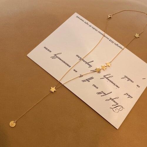 18K Gold Solid Yellow Real Gold Jewelry(AU750) Women Sequins Stars Necklace Wishing To The Stars Wish Can Be Realized Necklace
