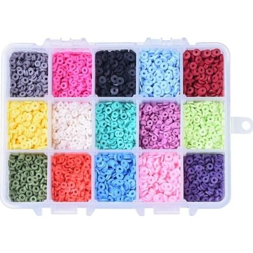 1box 15 Colors 4mm Environmental Handmade Polymer Clay Beads Disc/Flat Round Heishi Bead for Women Necklace Jewelry Craft Making