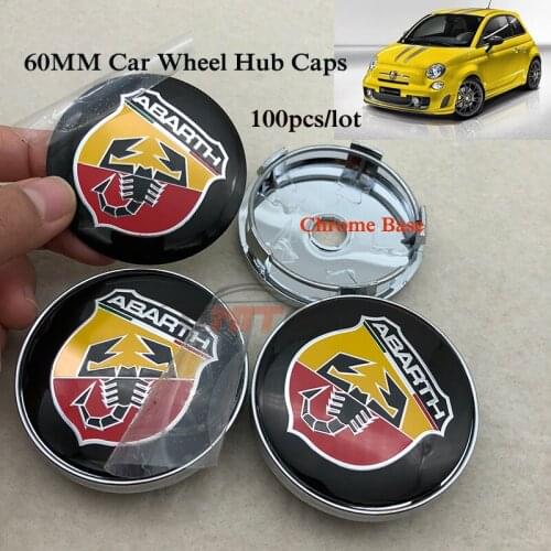 100pcs/set Chrome 60mm 6CM Auto Car Wheel Hub Caps for Abarth Logo Sticker Badge Emblem Auto Car Wheel Rims Center Covers Label