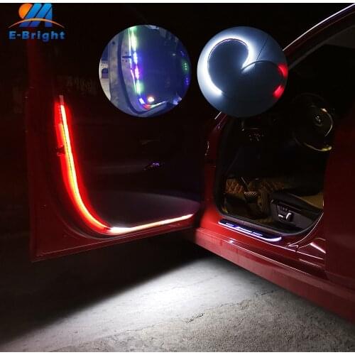 2X RGB Car Door Safety Welcome Warning Strobe Light DC 12V 120cm LED Strip Flexible Decorative Streamer Ambient Light White&Red