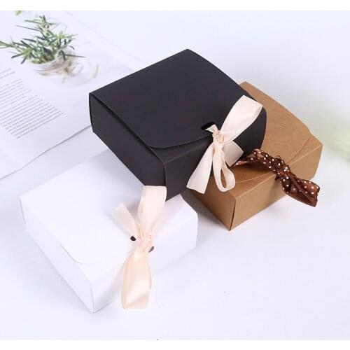 200pcs/lot 11.5x11.5x5cm Vintage Retro Kraft Paper Box, DIY Wedding Favor Gift Box, Single Cake Box Packaging With Ribbon