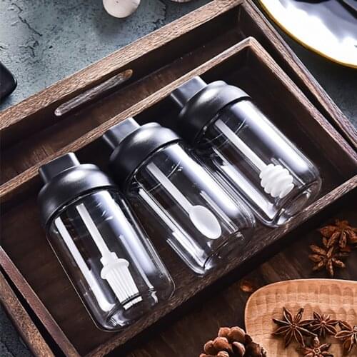 250ml Seasoning Bottles Glass Condiment Storage Containers Condiment Pot Spice jar with Spoon Honey Pot Oil Brush Bottle