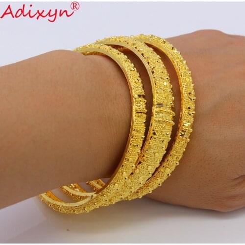 Adixyn 3Pcs Mix 7cm/2.8inch Dubai Bangles For Women Gold Color Bracelets Ethiopian/Arab/Middle East Party Gifts N07012