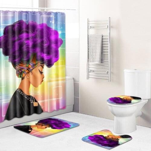 African American Women Explode Shower Curtains Polyester Waterproof Afro Bathroom Set Anti-Skid Rugs Toilet Lid Cover Bath Mat