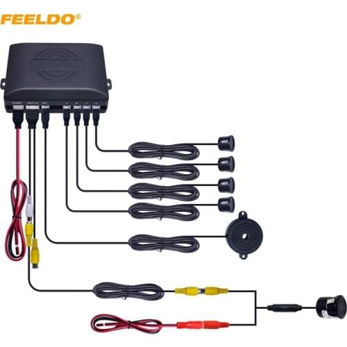 FEELDO Car 4-sensor Rearview Parking Sensor Reversing Aid System With 18.5mm Snap Ring Mounting Camera #2062