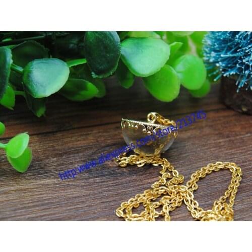 Free ship!!! Charm 20mm half glass bottle &gold pendant tray DIY Glass ball cover vial pendant DIY jewelry Sweater chain