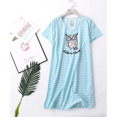 Brand Designer Homewear Women Casual Cartoon nightgown Ladies Cotton nightdress Female Round collar Plus size sleep dress