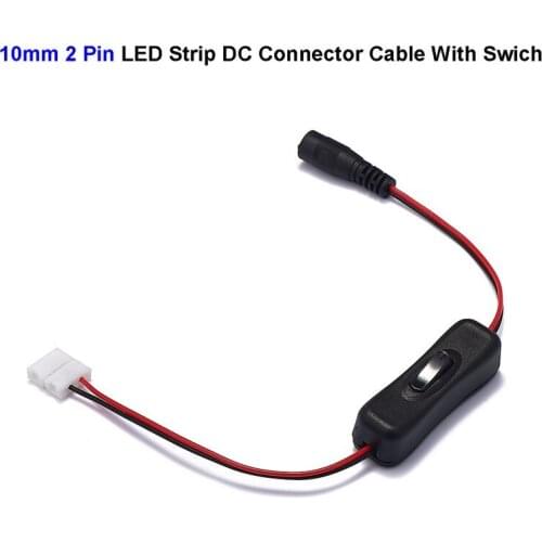 DC 5V 12V 24V Power Cable 2 Pin Female 5.5*2.1mm Jack Connector Cable Wires ON/OFF Switch For 10mm SMD 5050 LED Strip Light