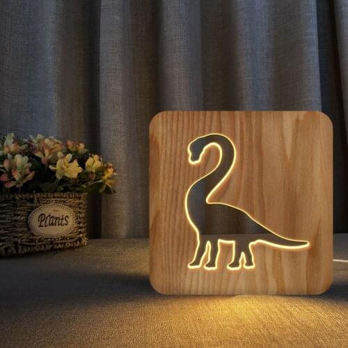 Animal World Dinosaur Shape Wood Table Lamp Childrens Room Decoration Creative USB Night Light