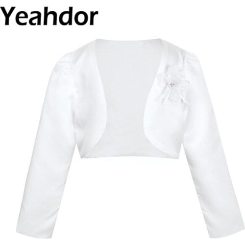 Kids Girls Long Sleeves Bolero Jacket Shrug Short Cardigan Sweater Dress Cover Up 3D Flower for Wedding Birthday Party Princess