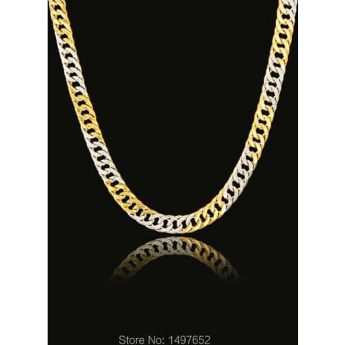 Two Tone . Gold Necklace Women Fashion Jewelry . Gold/Silver Plated Cuban Link Chain For Men Party Gift