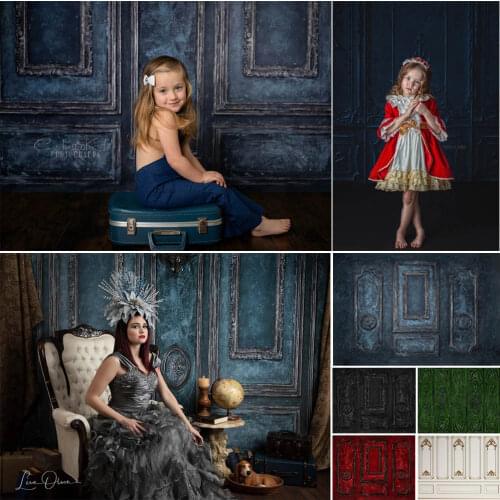 Dark Blue Retro Door Room Photography Backdrops for Wedding Birthday Portrait Photocall Background Photo Studio Props