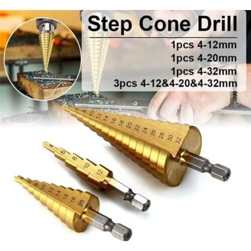1pcs 4-32mm Large HSS Steel 4241 Steel Step Cone Drill Titanium Bit Set Hole Cutter Hex Core Drill Bits Tool