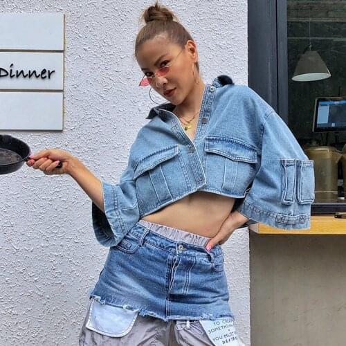 Boyfriend Short Denim Jacket Single Breasted Pockets Lapel Blue Jean Jackets Women 2020 Casual Streetwear Crop Jackets Harajuku