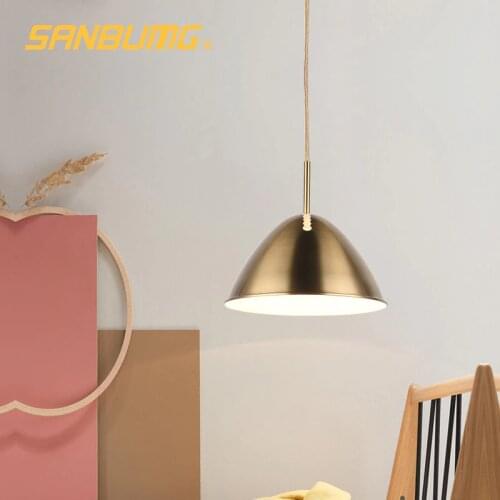 SANBUGM Nordic Creative Plated Pendant Lights Iron Pot Lampshade E27 Base Hanging Light Home Dining Living Room Lighting
