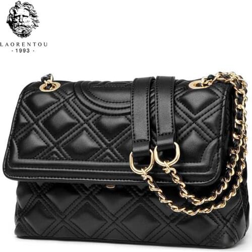 LAORENTOU Womens Cow Leather Commute Bag Casual Shoulder Messenger Bag Plaid Flap Cross body Bag Lady Handbags Gift for Her