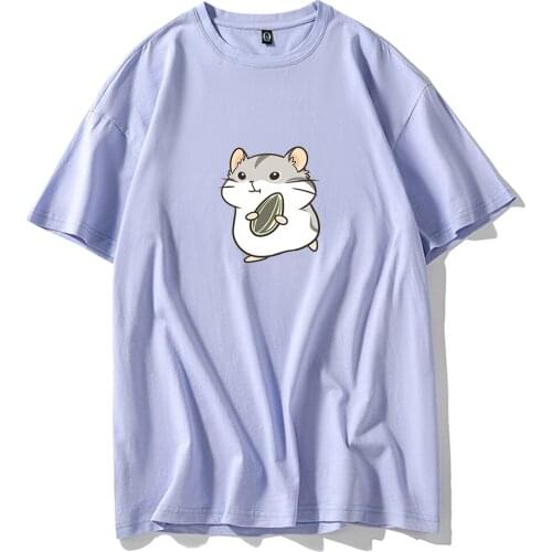 Kawaii Hamster Tshirt Summer Women Cotton T-shirt Korean Vintage Harajuku Casual Tops Unisex Short T Shirt Cartoon Streetwear