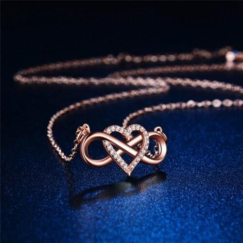 Fashion Romantic Rose Gold Silver Colour Infinite Love Necklace Classic Silver Infinity Symbol & Love Heart CZ Necklace