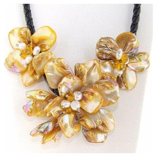 Fashion natural mother Jewelry yellow shell pearl necklace 17-18