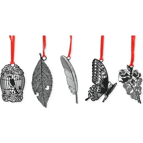 5 pcs Black feather metal bookmark set Vintage Leaf Flower Butterfly bookmarks gift Office School supplies segnalibro F521