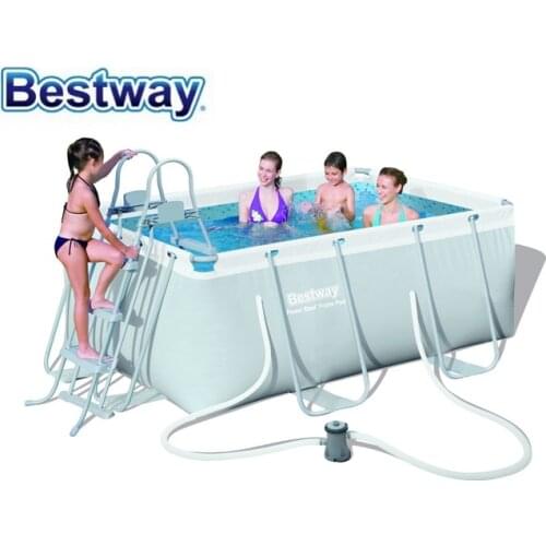 Out of Stock!56409 Bestway 287*201*100cm Power Steel Rectangular Frame Pool Set(Pool,Filter Pump,Safety Ladder) For Family