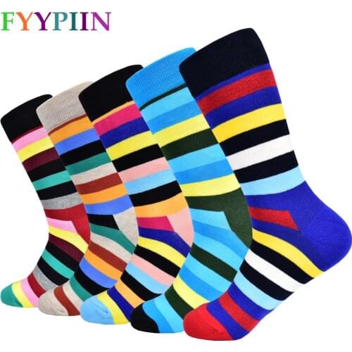 Men Socks Standard Fashion 2019 Mens Leisure High-quality Striped socks Latest Lengthen Increase Happy New Color Cotton Socks