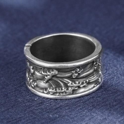 BOCAI New Real Solid Pure s999 silver hand-carved original spray ring personalized fashion Man ring retro style