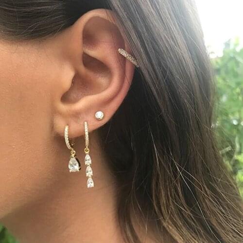 2021 New Arrived Luxury Fashion Rose Gold Color 5A CZ Paved Tear Drop Tassel Link Earrings For Women Engagement Wedding Gift
