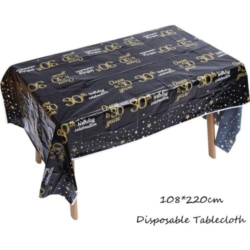 30th Party Disposable Tablecloth Adult Black Gold Birthday Party Disposable Plates/Cups/Napkins Cheers To 30th Decor Supplies