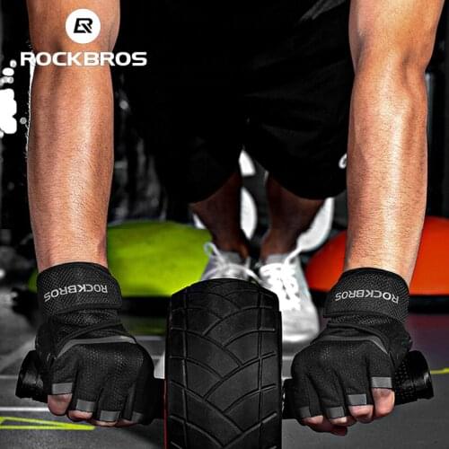 ROCKBORS Fitness Gym Glove Men Women Anti-Slip PU Grip Padded Weight Lifting Gloves Wrist Wrap Workout Bodybuilding for Crossfit