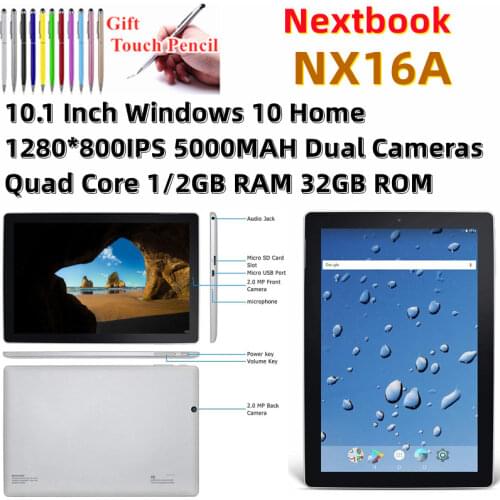 10.1 inch Windows Tablet PC NX16A nextbook 1GB+32GB Quad core 1280*800 IPS WINDOWS 10 Atom (TM) x5-8350 CPU Dual cameras