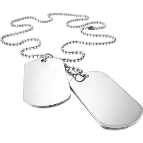 2 PCS Alloy Pendant Necklace Pendant Silver-plated Double Dog Tag plate Army Biker Chain Necklace Man, Woman