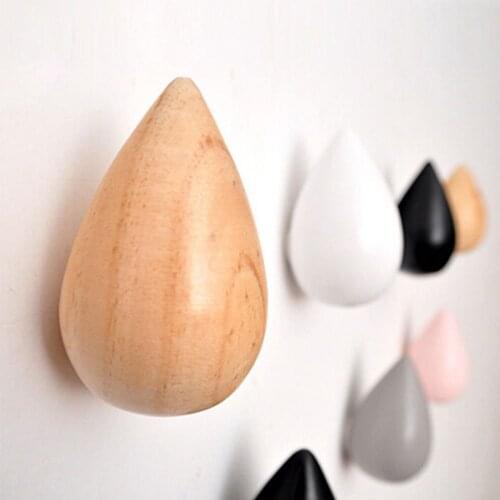 Practical Six Color Water Drop Shape Home Wood Wall Hanger Coat Hat Single Hook Holder For Hanging Room Decoration