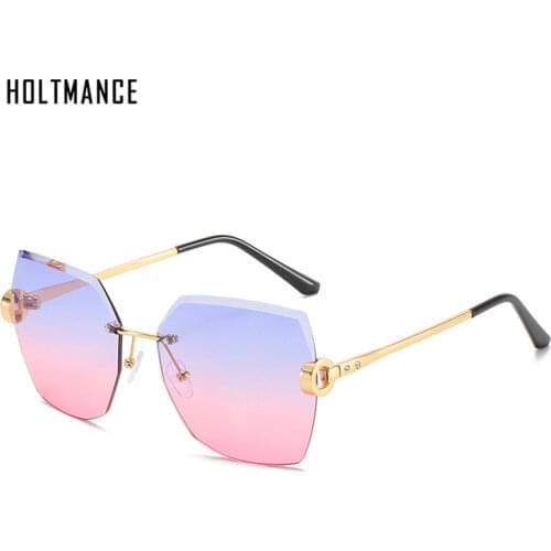 Luxury Rimless Cutting Lens Sunglasses Vintage Diamond Oversize Sun Glasses Metal Frame Sexy Lady Polygon Shades Web Celebrity