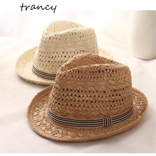 Topper jazz parent-child straw hat childrens sun hat spring and summer beach sun hand-knitted hat mens childrens hat