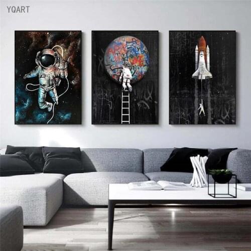 Modern Art Astronaut Space Travel Space Oil Painting on Canvas Rocket Posters and Print Wall Pictures for Home Living Room Decor