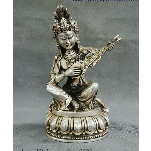 Old Tibet Tibetan Buddhism Temple Silver Tara Goddess Boddhisattva Buddha Statue