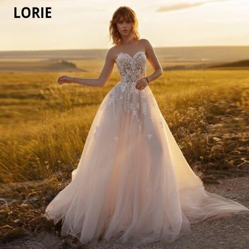 LORIE Wedding Dresses Fall 2020 New Beach Bridal Gowns Elegant Lace Appliques Soft Tulle Princess Party Dresses with Remove Cape