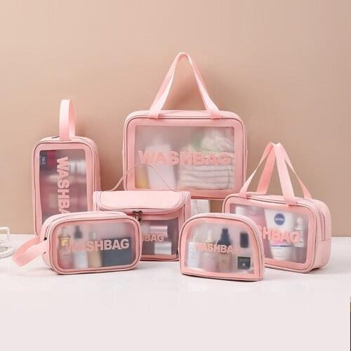 2021 Wash Bag PU Women Travel Storage Bag Toiletry Organize Waterproof PVC Cosmetic Bag Portable Transparent MakeUp Bag Female