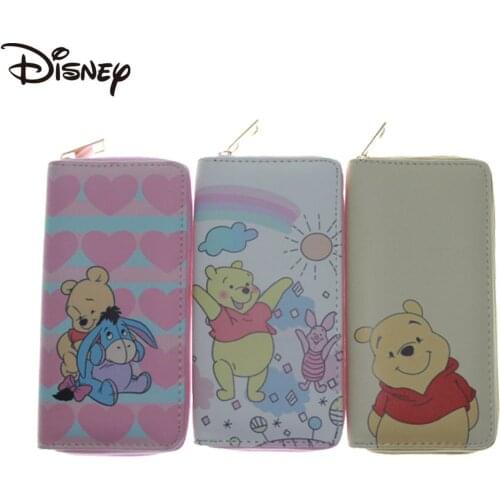 Disney Womens Wallet Cartoon Cute Pooh Bear Long Style Large-capacity PU Zipper Multifunctional Durable Ladies Coin Purse