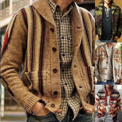 Casual Khaki Striped Men Cardigan Sweater Jacket Fashion Knitted Sweaters Autumn Streetwear Single Breasted Sweater Coat Tops